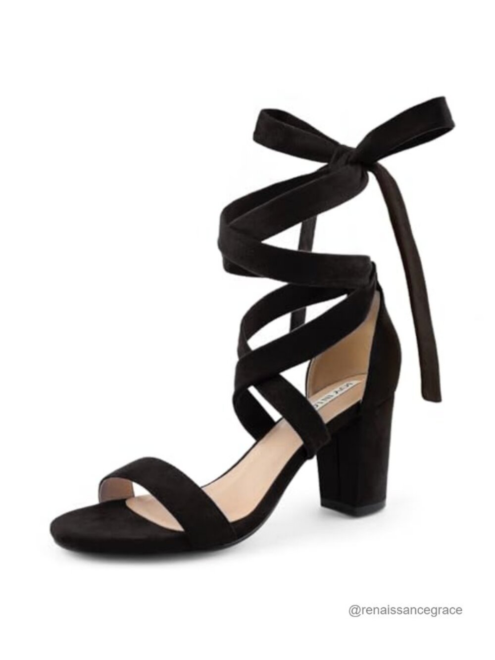 3 Inch Chunky Block Heel Lace Up Sandals Strappy Open Toe Faux Suede